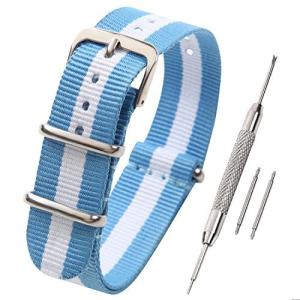 NATOタイプ 時計ベルト 時計バンド ナイロン 替えバンド 替えベルト （交換説明書 交換工具 バネ棒付） (12ｍｍ, ブルー×ホワイト×ブルー)