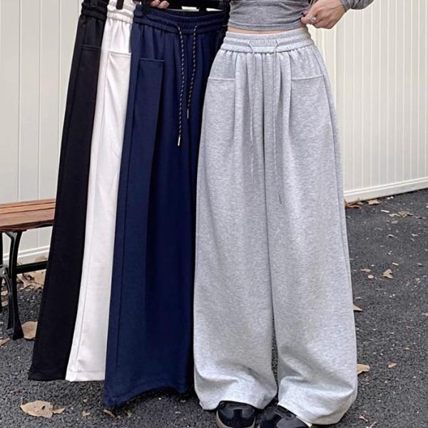 ワイドパンツ レディース スウェット パンツ 春 秋 ウエストゴム リラックスパンツ スウェットパン...
