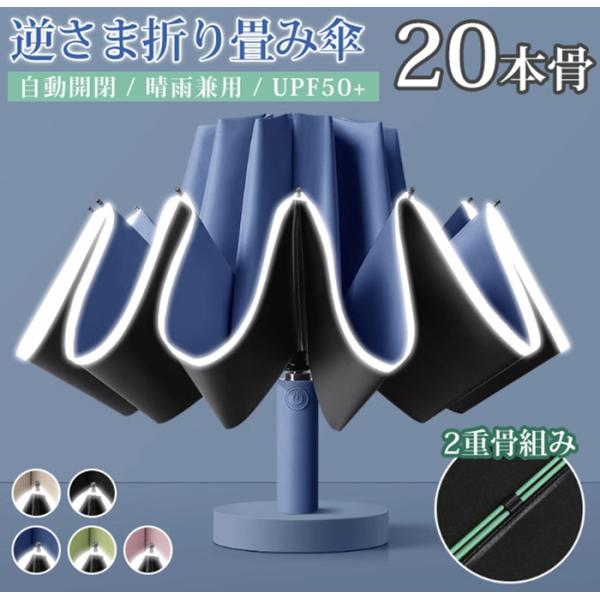 自動開閉 逆折りたたみ傘 日傘 UPF50+ 20本骨 二重骨組み 強風対応 紫外線対策 UVカット...