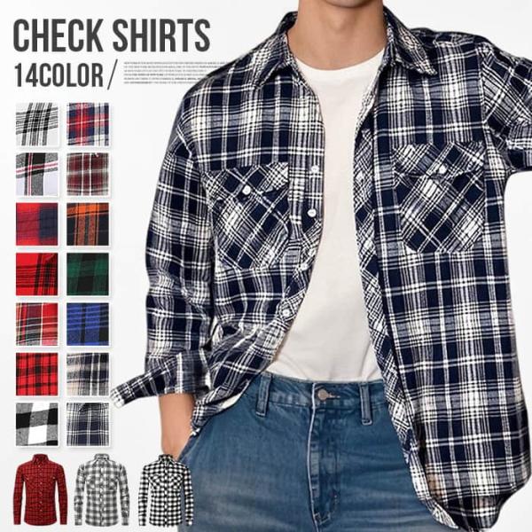ネルシャツ チェック柄 メンズ チェックシャツ 秋 長袖 大きいサイズ ユニセックス 男女兼用 カジ...