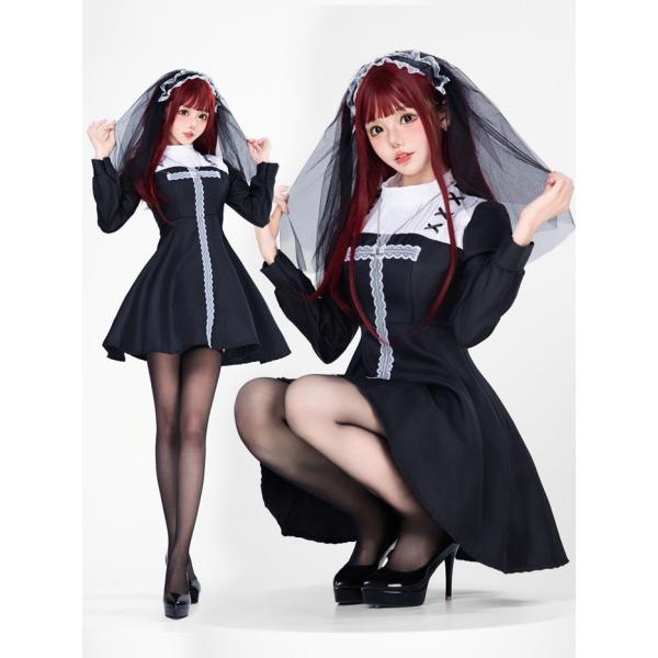 シスター コスプレ ハロウィン 巫女 十字架 3点セット レース 衣装 セクシー コスチューム 仮装...