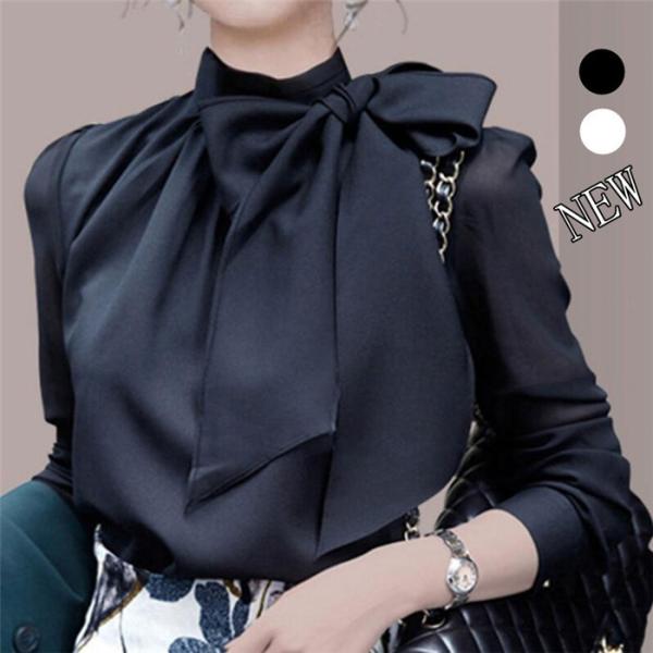 リボンブラウス レディース 長袖 フォーマル 卒業式 入園式 ブラウス シフォンシャツ 面接 七五三...