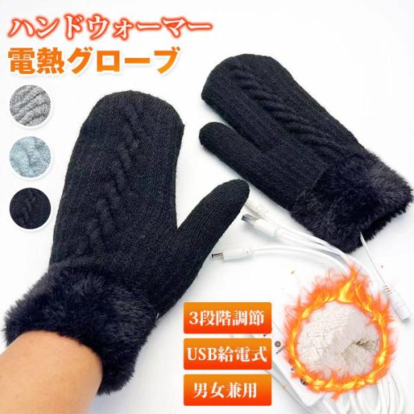 ハンドウォーマー 電熱グローブ ミトン 電熱手袋 暖房 手袋 保温手袋 ヒーターグローブ 3段階温度...