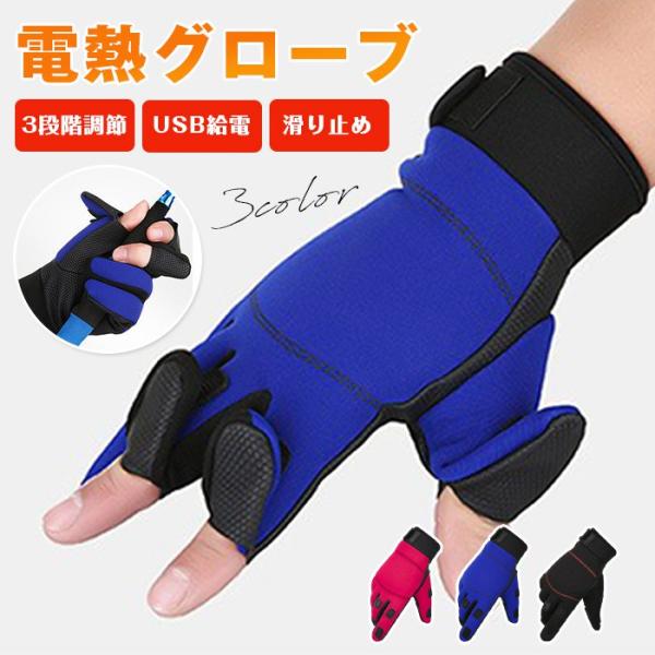 電熱グローブ ヒートグローブ ヒーターグローブ 手袋 3段階温度調節 フード付き 指切り カバーUS...