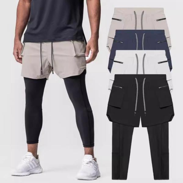 タイツ メンズ スパッツ インナーパンツ レギンス パンツ 重ね着風 レイヤード風 ランニングタイツ...