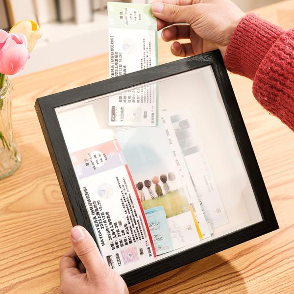 チケット半券収納 無垢材フォトフレーム テーブル コンサートチケット 鉄道チケット 米ドルコイン 記...