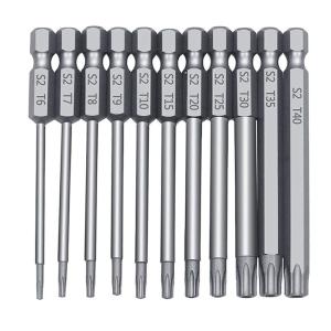 トルクスドライバー ビット 11本セット 中空トルクス頭 75ｍｍ 六角軸 6.35mm T6-T40 S2鋼ドライバービット 磁気 トルク