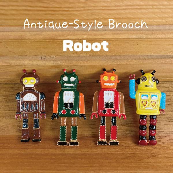 アンティーク風 ロボット ブローチ Robot バッジ