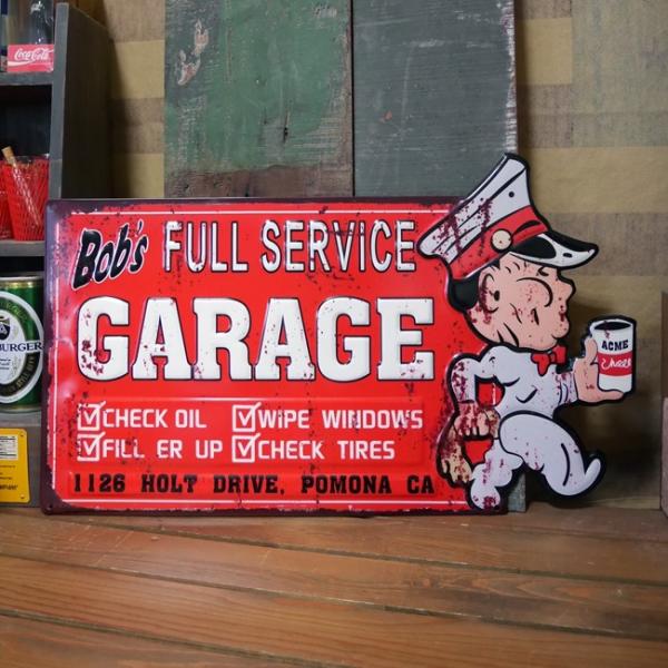 アンティークエンボスプレート ダイカット ブリキ看板 BOB'S GARAGE