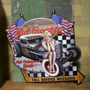 アメリカンビンテージ　ピンナップガール　缶ホルダー　インテリア アンティーク メタルプレート GARAGE Girl ブリキ看板 インテリア