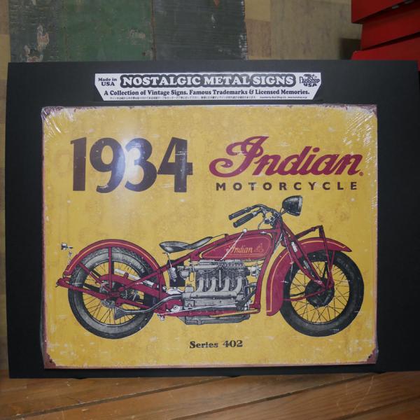 インディアン ブリキ看板 1934 Indian Motorcycle バイク インテリア