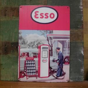 ESSO アンティークメタルエンボスプレート インテリア エッソ A4サイズ