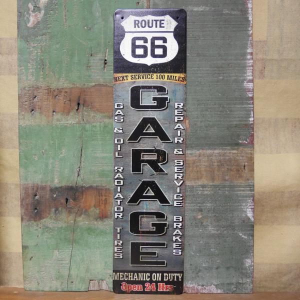 ルート66 アメリカンサインボード ROUTE66 GARAGE ブリキ看板 縦長 サインプレート ...