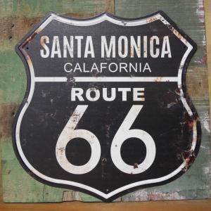 ルート66 アメリカンサインボード SANTA MONICA CALIFORNIA インテリア ROUTE66 ダイカット ブリキ看板 アメリカン雑貨｜goodsfarm