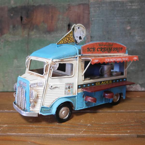 ノスタルジックデコ アイスクリームカー ブルー キッチンカー ブリキのおもちゃ