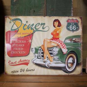 American Diner 66 ウッドボード アメリカン ルート66 木製看板