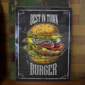 BEST IN TOWN BURGER ウッドボード ハンバーガー 木製看板 インテリア｜goodsfarm