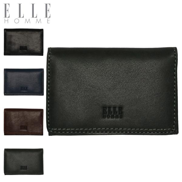 ELLE HOMME エルオム カードケース 名刺入れ 定期入れ メンズ 本革 シープ ブラック ネ...