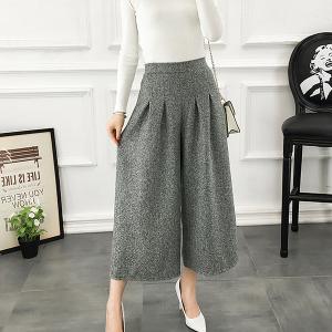 ウール混ゴムウエストワイドパンツ 七分丈 体型...の詳細画像1