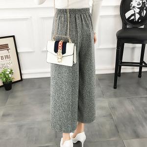 ウール混ゴムウエストワイドパンツ 七分丈 体型...の詳細画像3