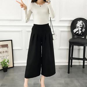 ウール混ゴムウエストワイドパンツ 七分丈 体型...の詳細画像5