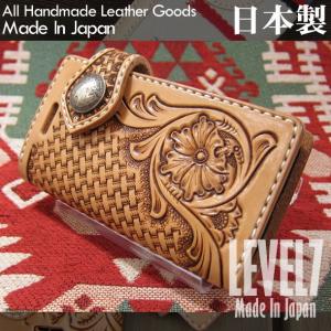 LEVEL7 日本製のハンドメイド 各種iPhoneに対応 iPhoneケース 手帳型ケース 本革/レザー フラワーカービング イタリアンレザー