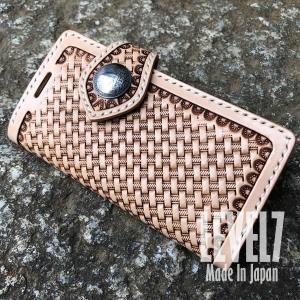 LEVEL7 日本製のハンドメイド iPhoneケース 各種iPhoneに対応 日本製 手帳型ケース 本革イタリアンレザー ヌメ革 バスケット レザーカービング