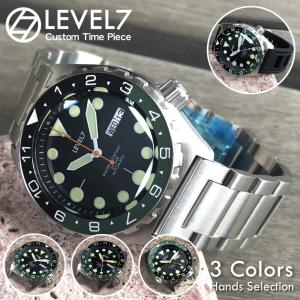 カスタム自在/MOD 自社組立の日本製 メンズウォッチ 20気圧防水 自動巻き SEIKO NH36 316Lステンレス ダイバーズラバーベルト 腕時計 LEVEL7