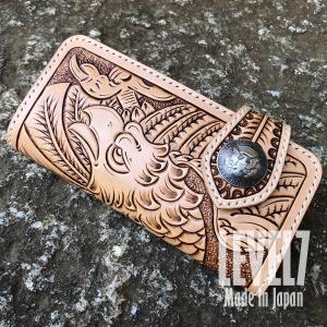 レザーカービングロングウォレット バイカーズウォレット 長財布 カービングウォレット ラウンド