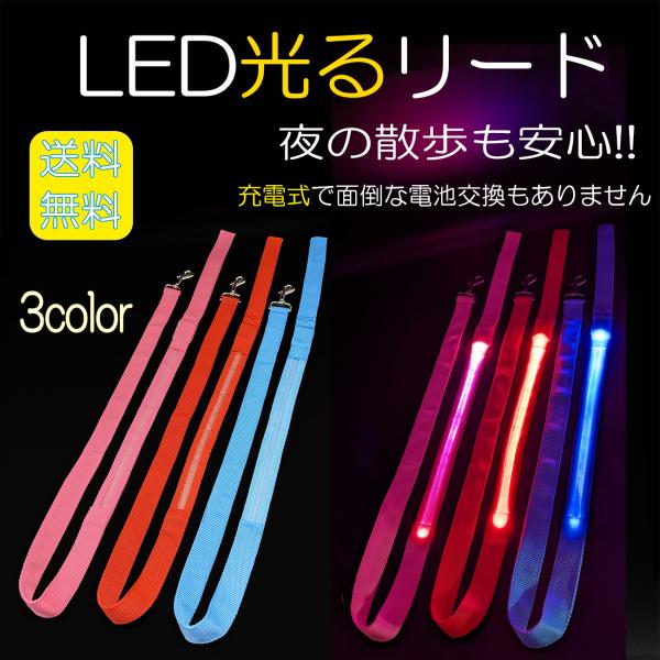 リード 犬 LED 光る ペット 充電式 太さ2.5cm 夜の 散歩 グッズ イヌ いぬ dog ド...