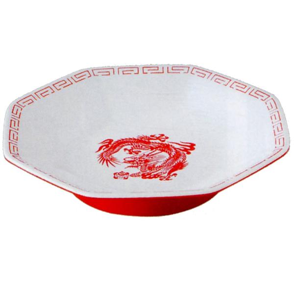 ENTEC 八角皿 竜模様 白/赤 瑞祥 CA-30