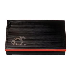 若泉漆器 割烹漆器 尺3寸長手千筋松花堂柳結び内黒塗(仕切別) 1-243-6