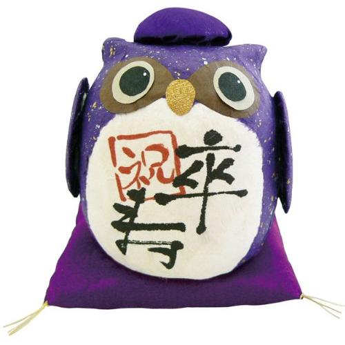 『長寿の祝いふくろう　卒寿』　手作ちちぎり和紙細工　なごみの和雑貨