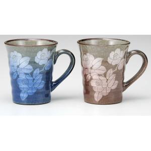 九谷焼 陶器 ペア マグカップ 銀彩山茶花 AK4-0955