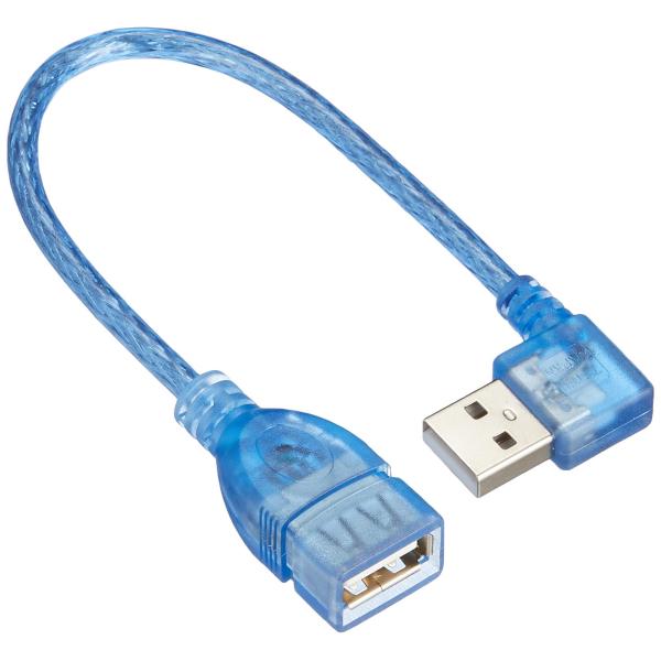 変換名人 USB(A)延長ケーブル [ 横向きL型・オス - メス ] [ 20cm ] USBA-...