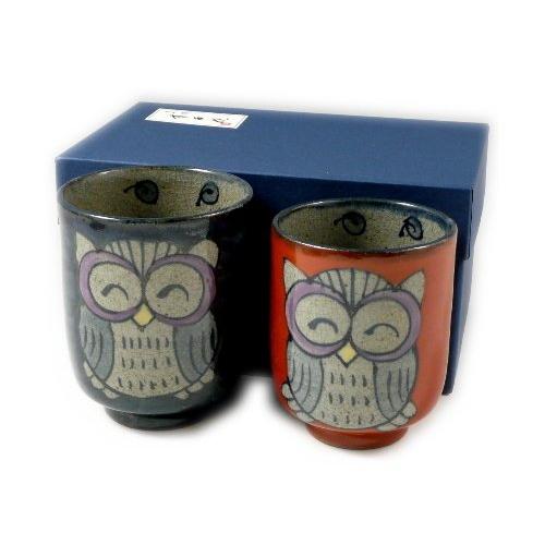 有田 波佐見焼 翔芳窯 錦フクロウ 組湯呑(夫婦湯呑) 20815