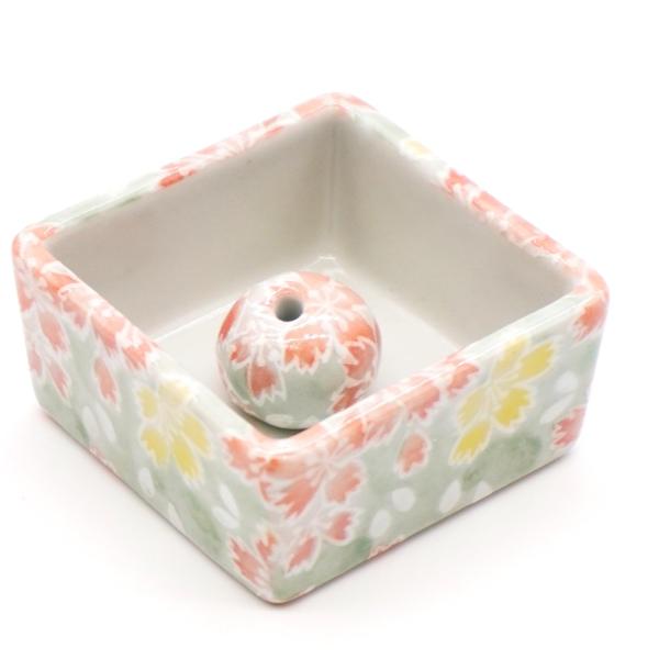 角型香炉 部屋香・線香立て 桜柄 美濃焼 国産品 陶器