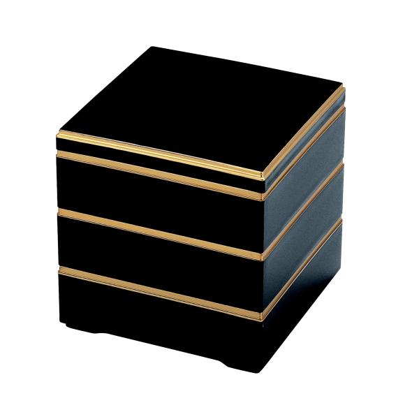 若泉漆器 3段重箱 校倉重 黒金渕 (内黒) 7.5寸 H-158-39-A