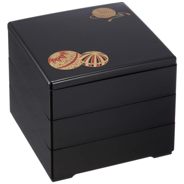 若泉漆器 3段重箱 6.5寸重 黒てまり(内黒) H-154-2-A