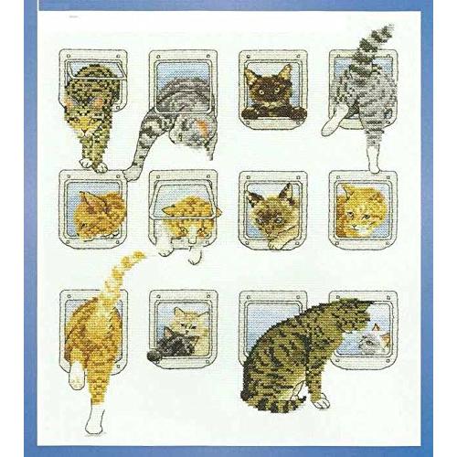 猫と猫ドア 十字のステッチ キット 綿 14ct 35x41 cm136x169針 十字のステッチ ...