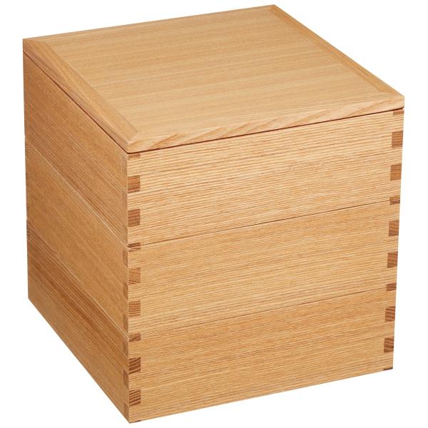 松屋漆器店 白木塗タモ製5.0寸三段重内朱