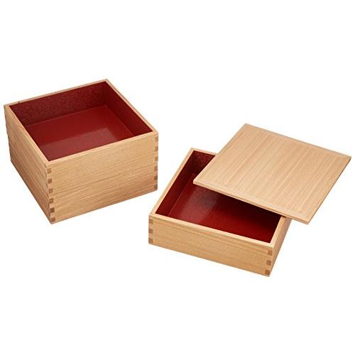 松屋漆器店 白木塗タモ製6.0寸三段重内朱 合板和食器 ホワイト 重内