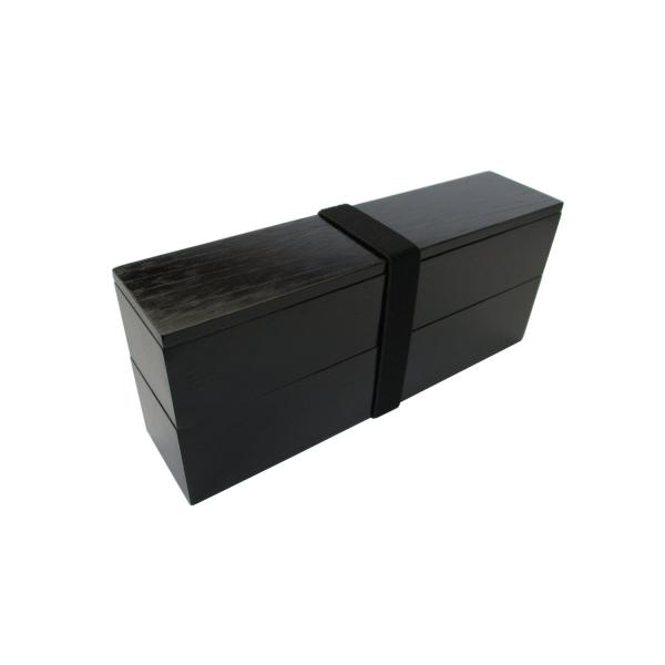 中谷兄弟商会 山中塗 スリム二段弁当 栓共木 黒拭漆 W45-2