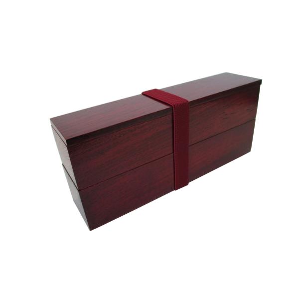 中谷兄弟商会 山中塗 スリム二段弁当 栓共木 赤拭漆 W45-3