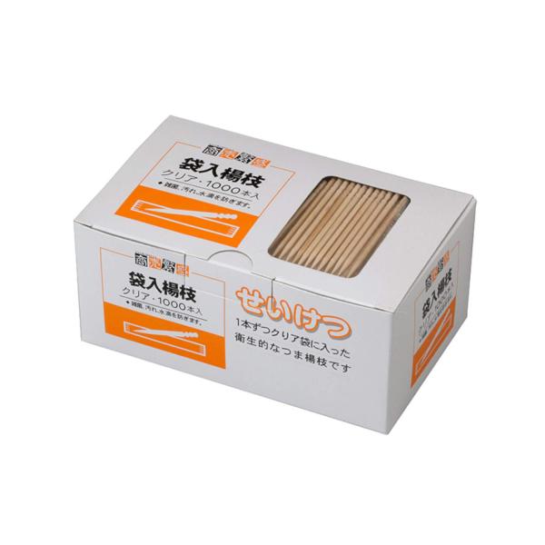 大和物産 爪楊枝 商売繁盛 袋入 楊枝 クリア箱入 白樺 6.5cm 約1000 本
