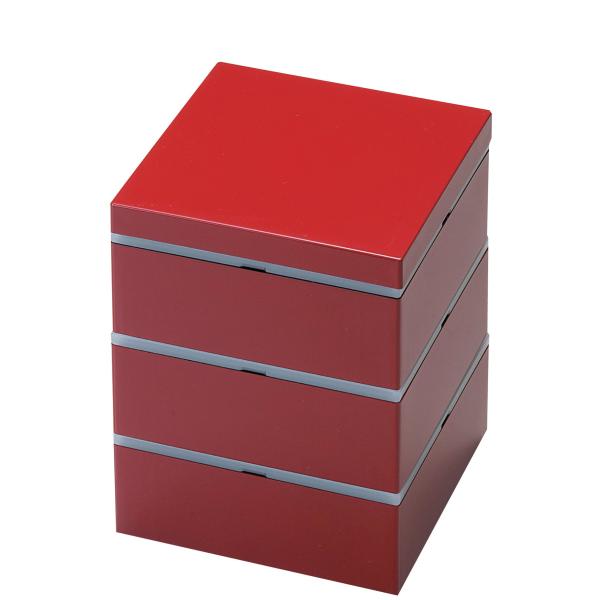 若泉漆器 3段重箱 3.5寸大和重 朱塗 パッキン中蓋3枚付 H-156-20