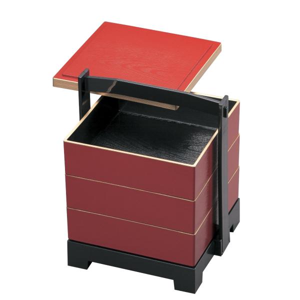 若泉漆器 手提台付重 5寸木目重 朱渕金(内黒) H-155-80A 1-431-7