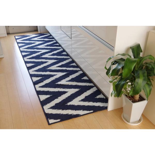 イケヒコ キッチンマット ベイク ネイビー 約65×270cm 滑りにくい 洗える 北欧 #2035...