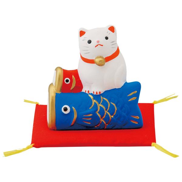 昭峰作 猫の置物 四季の福猫 鯉のぼり 12-268