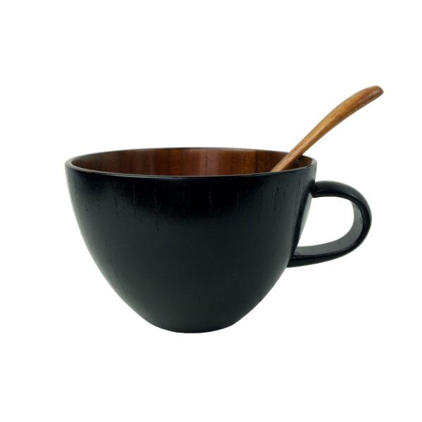 中谷兄弟商会 山中漆器 シチューカップ(深) 外黒 片手(スプーン付) W90-11
